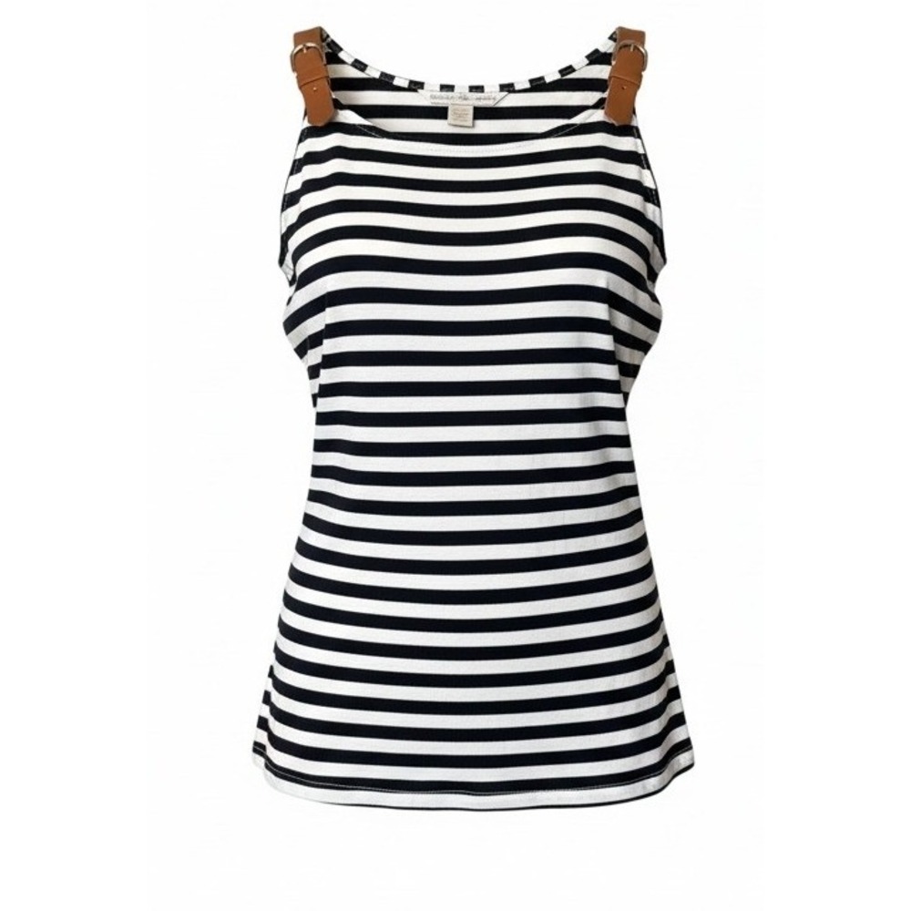 Boston Proper Navy White Nautical-Inspired Striped‎ Tank Top Buckle Straps XXS